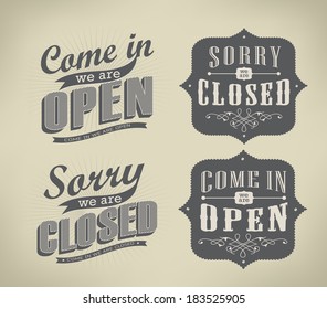 Open Vintage retro signs  vector illustration