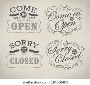 Open Vintage retro signs  vector illustration