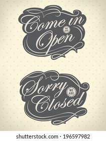Open Vintage retro signs  vector illustration