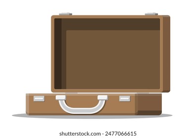 Open vintage suitcase for travel. Retro case for luggage. Empty bag, box, container for goods. Vector illustration in flat style