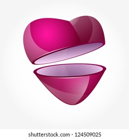 Open violet, pink gift box in the form of heart. Gift Candy Box Like Heart
