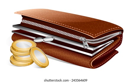 Moneda abierta y monedas. Ilustración vectorial.