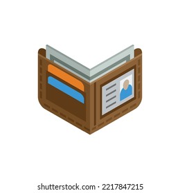 Open wallet colored isometric vector illustration