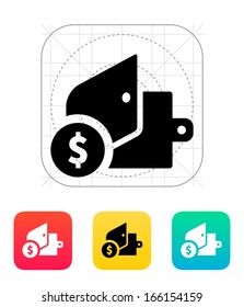 Open wallet with dollars icon on white background. Vector illustration.