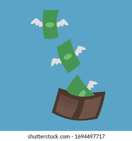 Open wallet with flying money