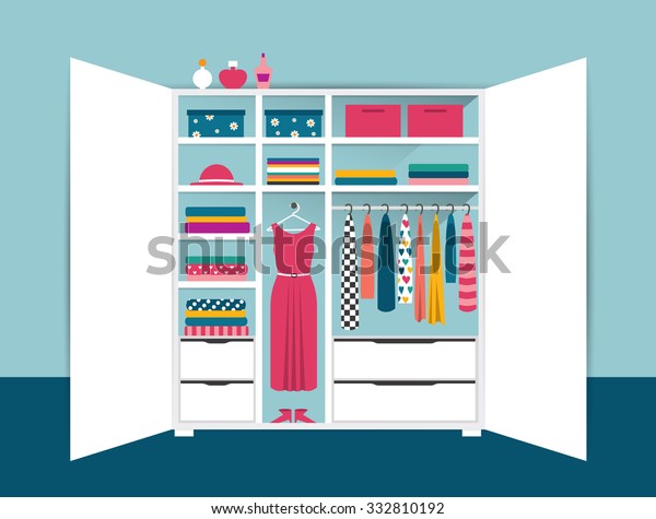 Open Wardrobe White Closet Tidy Clothes Stock Vector Royalty Free