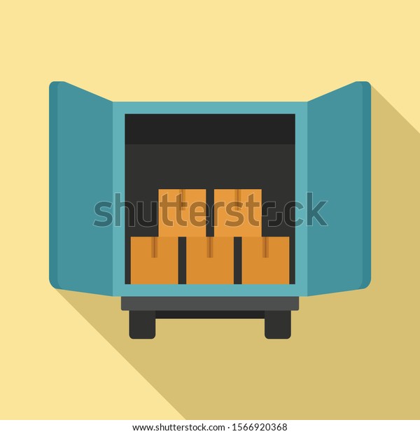 Open warehouse truck icon.\
Flat illustration of open warehouse truck vector icon for web\
design