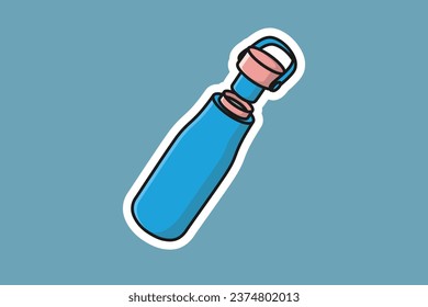 Open Water Bottle with Carry Strap Sticker vector illustration. Drink object icon concept. Sport and Gym drinking water bottle sticker vector design with shadow.