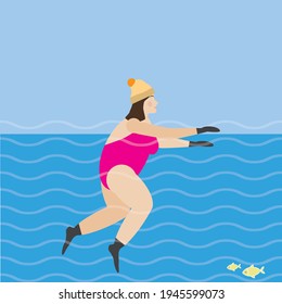 Open Water Wild Swimming Woman. Sea Swimmer