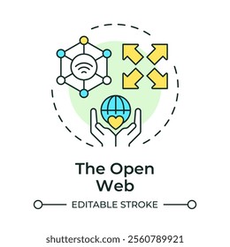 Open web multi color concept icon. Networks and platforms accessible to anyone. Digital experience. Round shape line illustration. Abstract idea. Graphic design. Easy to use in presentation