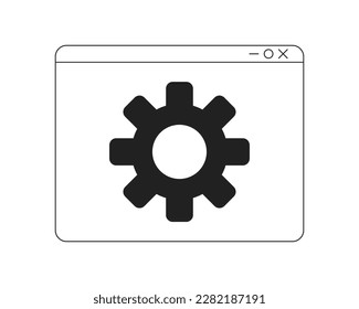 Open webpage with settings monochrome flat vector icon. Browser page with cog. Editable full sized black and white element. Simple thin line art spot illustration for web graphic design and animation