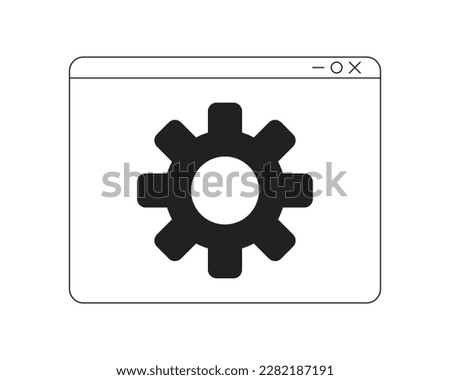 Open webpage with settings monochrome flat vector icon. Browser page with cog. Editable full sized black and white element. Simple thin line art spot illustration for web graphic design and animation