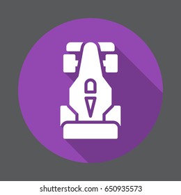 Open wheel racing car flat icon. Round colorful button, Motorsport circular vector sign with long shadow effect. Flat style design