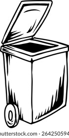 Open Wheeled Trash Bin Line Art