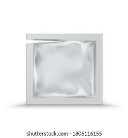 Open White Blank Foil Packaging For Wet Medicine Wipes Or Other. EPS10 Vector