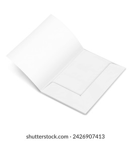 Open white blank paper file folder. Realistic vector mockup. Document holder for report, project, presentation. Mock-up