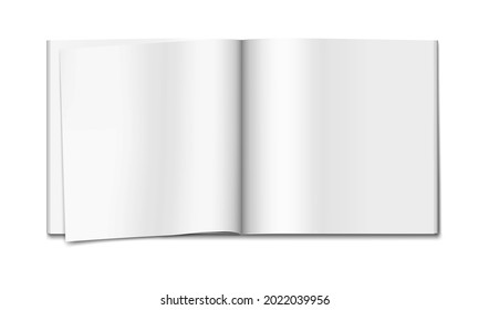 Open white blank paperback note book, vector mock-up. Journal or magazine, realistic mockup. Brochure, booklet or catalog empty pages, template