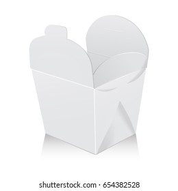 Open white blank wok box mockup. Vector 3d packaging. Carton box for asian or chinese take away food paper bag for your design