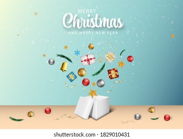 Abre una caja blanca con un regalo. en la ventana Ilustración vectorial. 