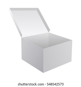 Open white box with lid isolated. Vector illustration