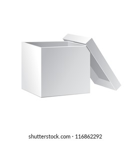 Open White Cardboard Carton Gift Box With Lid. Illustration Isolated On White Background. Vector EPS10