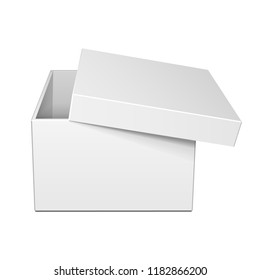 Open White Cardboard Carton Gift Box With Lid. Illustration Isolated On Gray Background. Mock Up Template Ready For Your Design. Vector EPS10