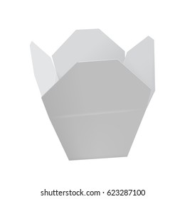 Open white chinese restaurant take out box isolated on white background vector illustration. Packaging design element for branding.