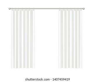 Open white curtains on white background.