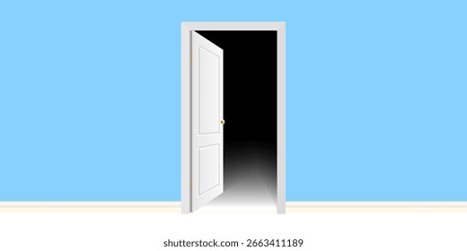 Abra uma porta branca para entrar na sala escura