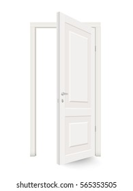 Open white door isolated. Realistic vector illustration isolated.
