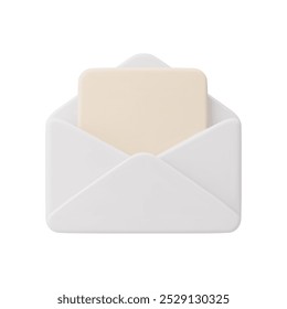 open white envelope with blank sheet of paper inside.. Modern message icon. Vector illustration of envelope with letter inside. Postcard in an envelope isolated on a white background.