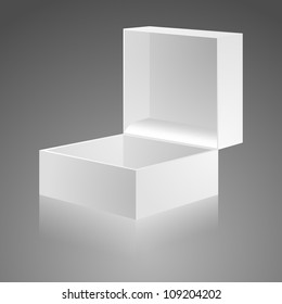 Open white gift box with cover. The carton box