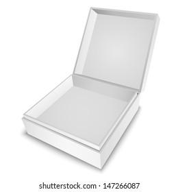 Open white gift box with cover isolated on white. Vector illustration EPS10.