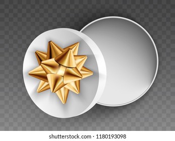 Open white gift box with gold bow. Illustration Isolated on a transparent background. Vector EPS10