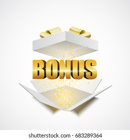 Open White Gift Box With The Word Bonus, Vector Illustration