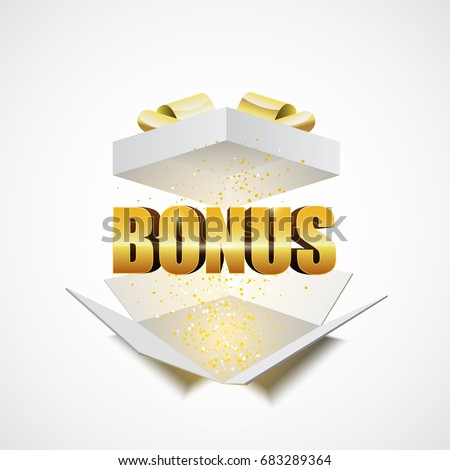 Open white gift box with the word bonus, vector illustration