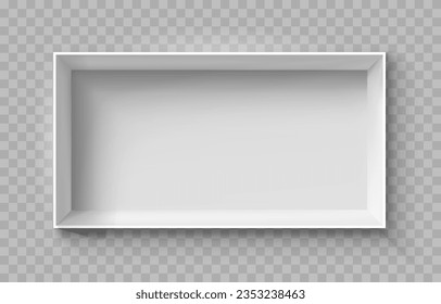 Open white gift boxes, white square box top view, container mockup, empty carton package, realistic paper box, open cap, empty packages mockup 3d isolated - stock vector