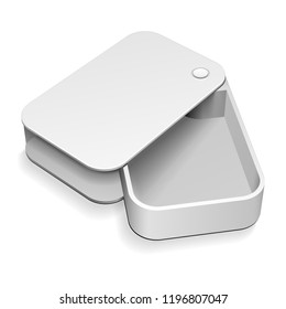 Open White Gray Product Metal Package. Pencil School Case. Round Corners Box On White Background Isolated. Mock Up Template Ready For Your Design. Packing Vector EPS10