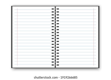 open white notebook. Realistic book cover. Line vector. Stock image. EPS 10.