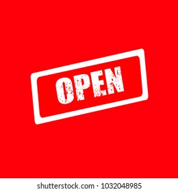 open white square grunge stamp on red background