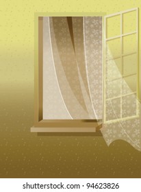 Abrir ventana contra una pared blanca