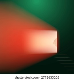 An open window to a bright future. Abstract background of a light window against a dark background. Sketch for use in creative work.