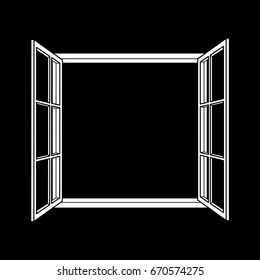 Open window frame icon. Add your own image or text. Vector illustration of an open window.