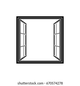 Open window frame icon. Add your own image or text. Vector illustration of an open window.