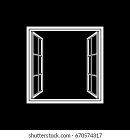 Open window frame icon. Add your own image or text. Vector illustration of an open window.