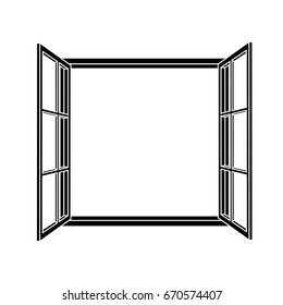 Open window frame icon. Add your own image or text. Vector illustration of an open window.