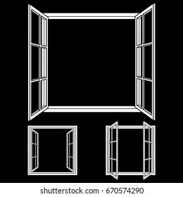Open window frame icons. Add your own image or text. Vector illustration of an open window.