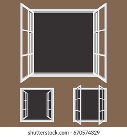 Open window frame icons. Add your own image or text. Vector illustration of an open window.