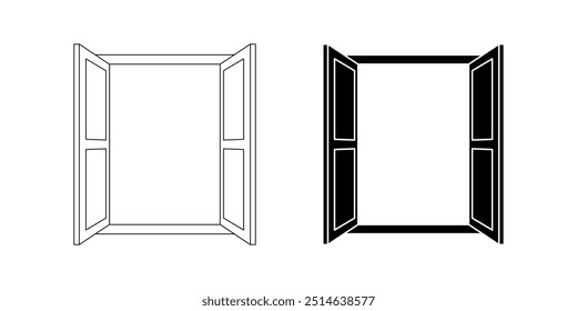 open window icon set isolated on white background