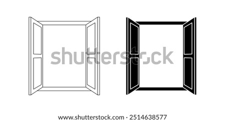 open window icon set isolated on white background